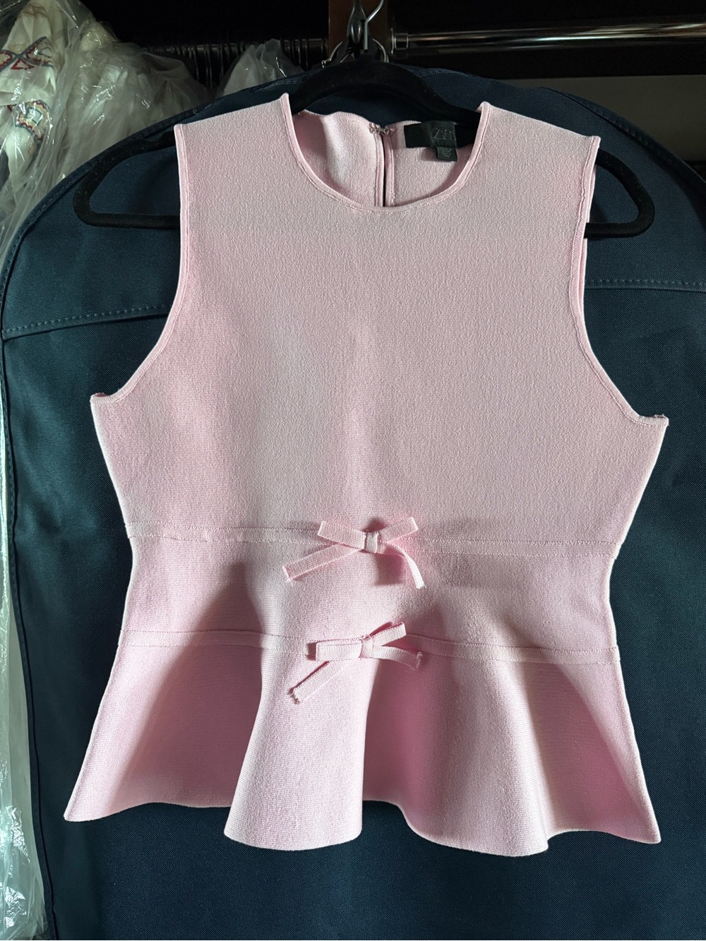 Zara Sleeveless Pink Peplum Top with Bow Detail Medium